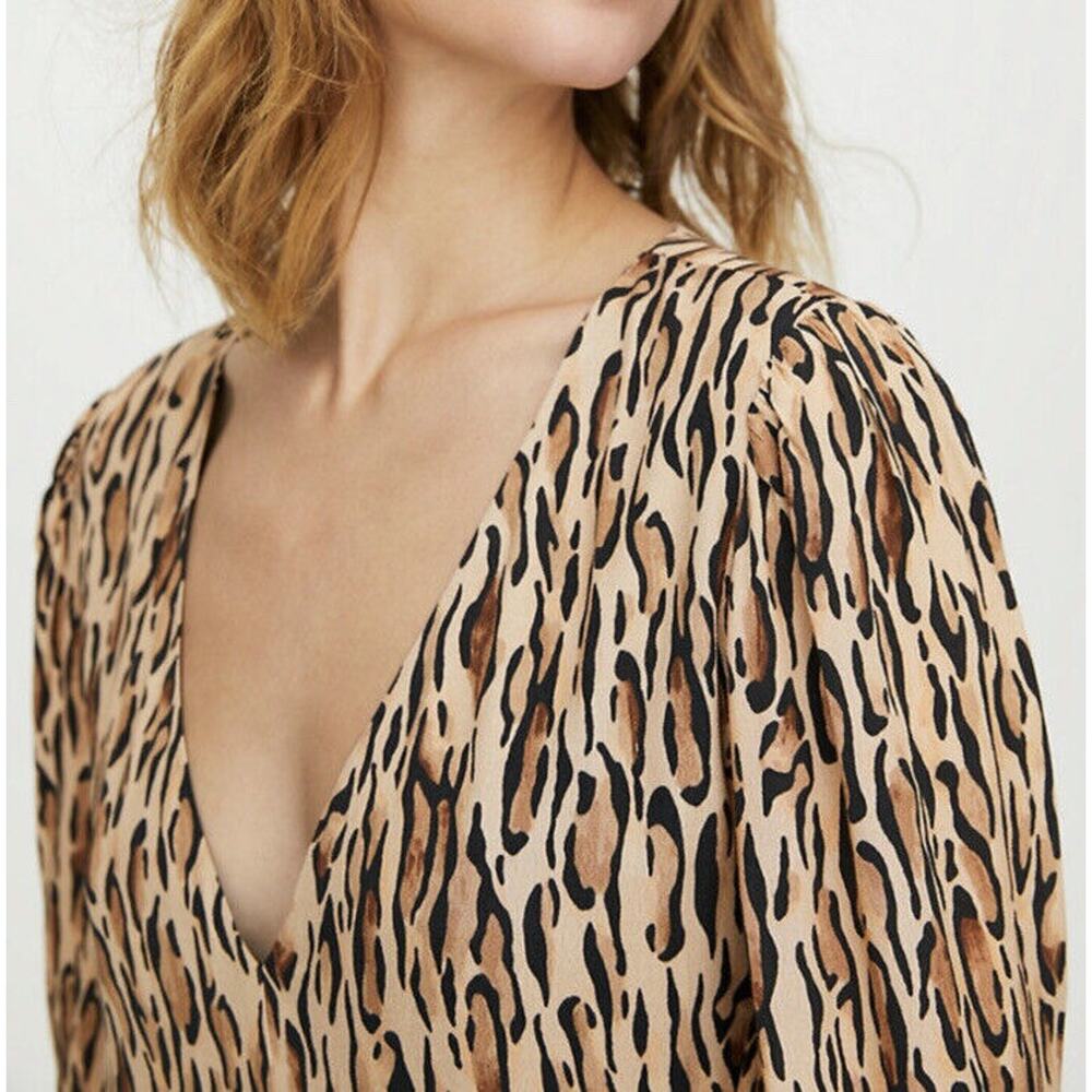 ARITZIA‎ Sunday Best Jinx Mini Dress Leopard Print V-Neck Tan/Natural XS New